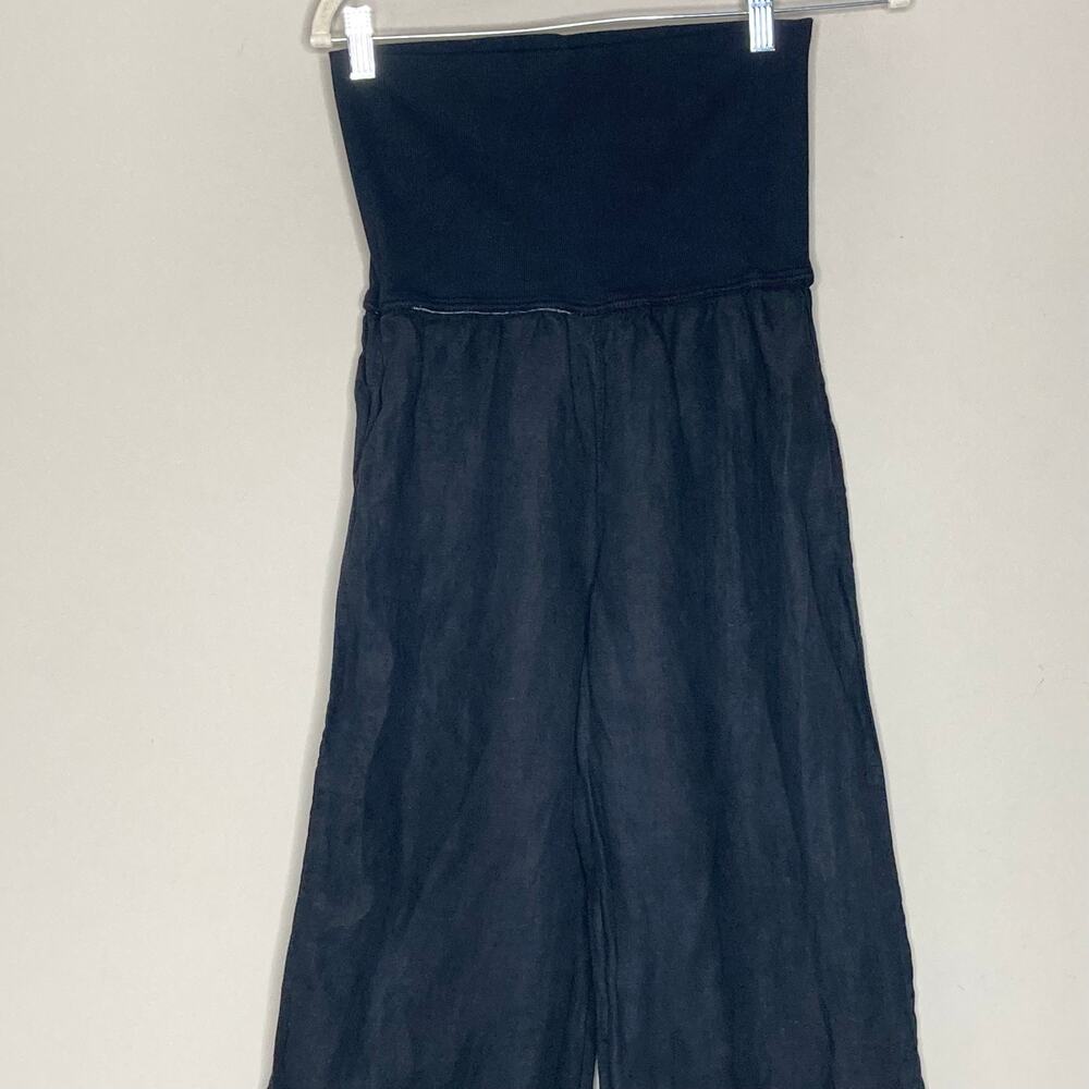 Bella Dahl Summer 100% Linen Roll Over Pants Palazzo Wide Leg Black Womens Sz M - Picture 4 of 16